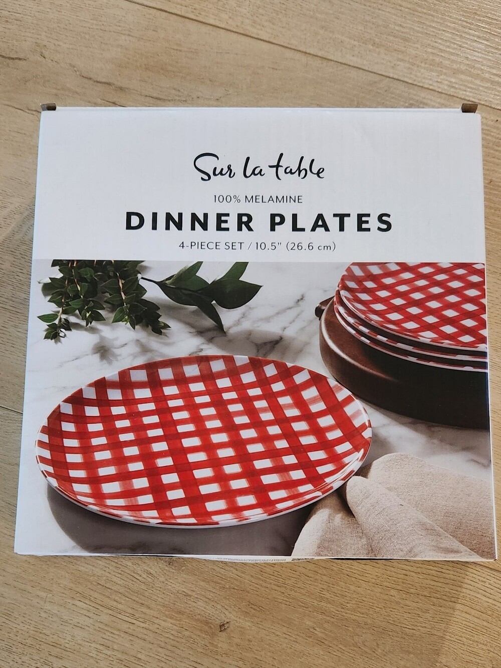 Sur La Table Red and White Gingham Dinner Plates - 4-Piece Set